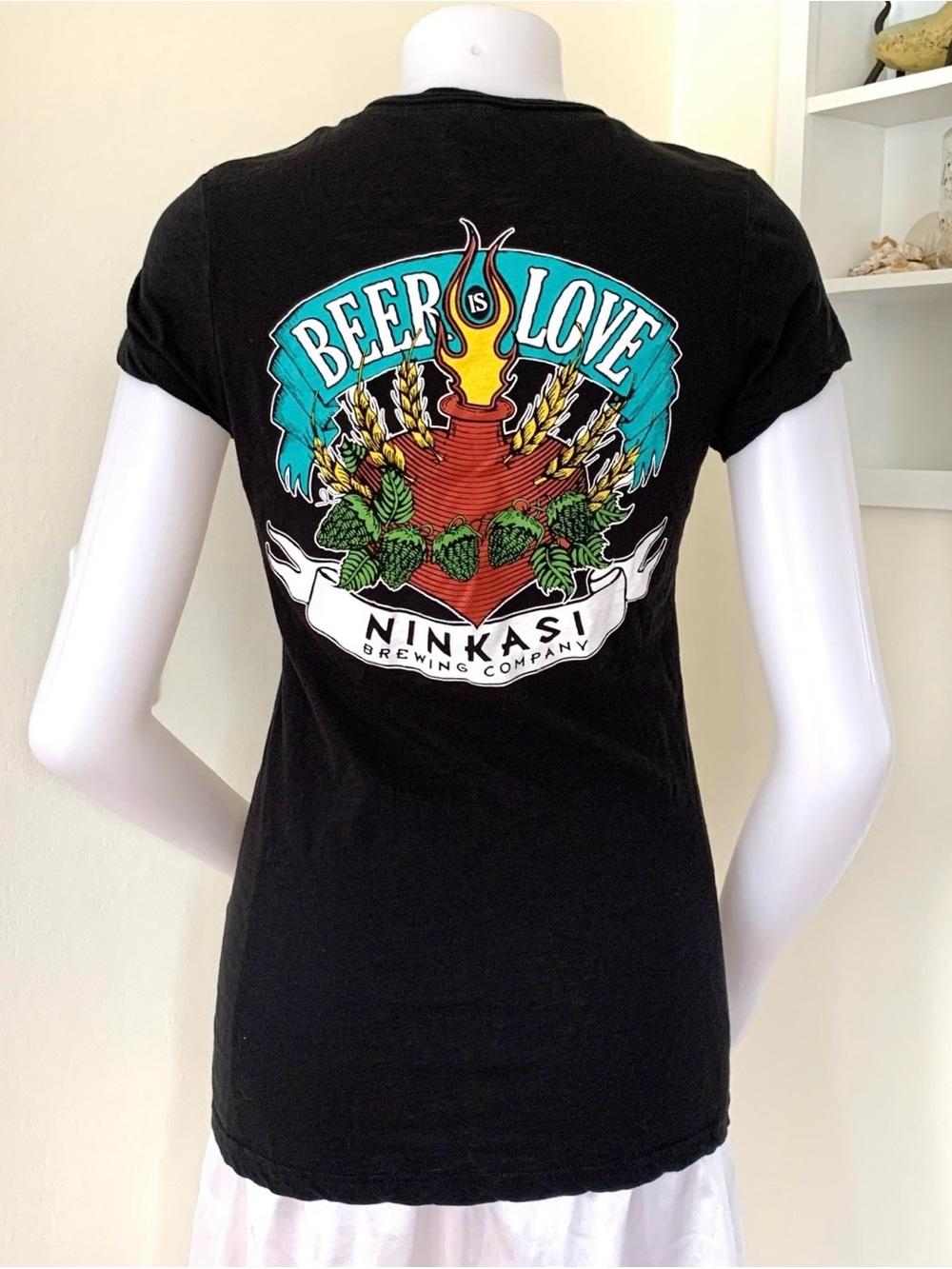 Ninkasi Brewing Company Beer is Love black v-neck short sleeve tee